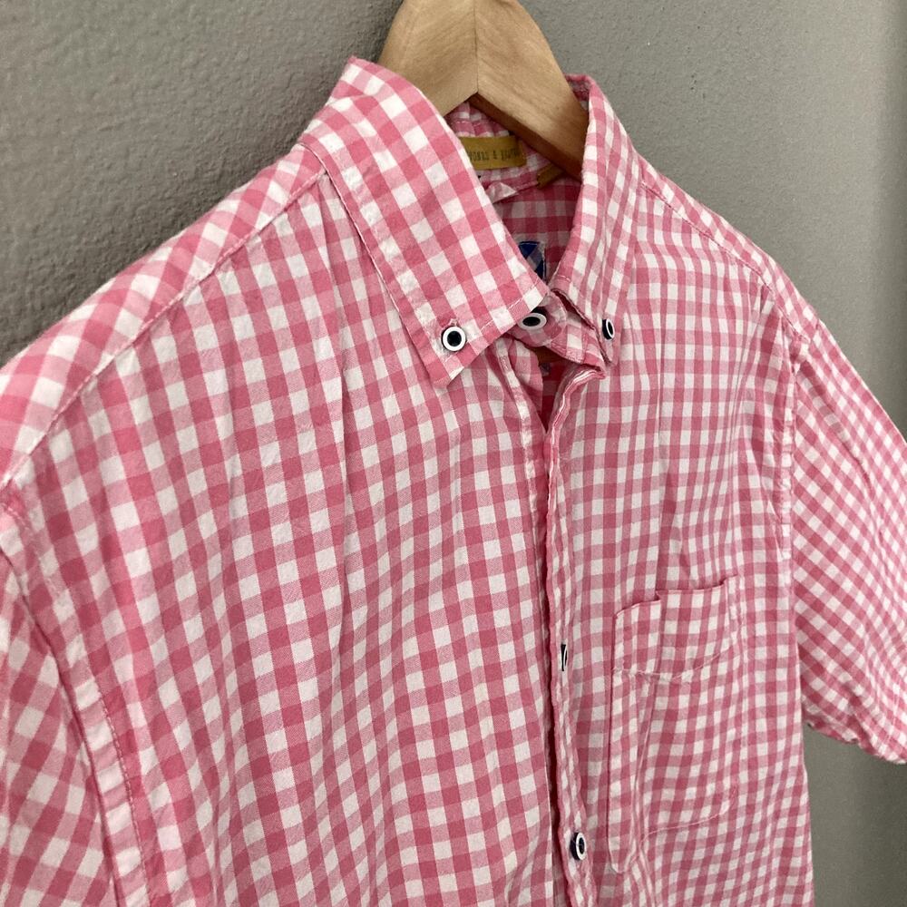 Vintage 1946 Pink Gingham Short Sleeve Button Front Oxford Shirt Medium - Picture 3 of 8